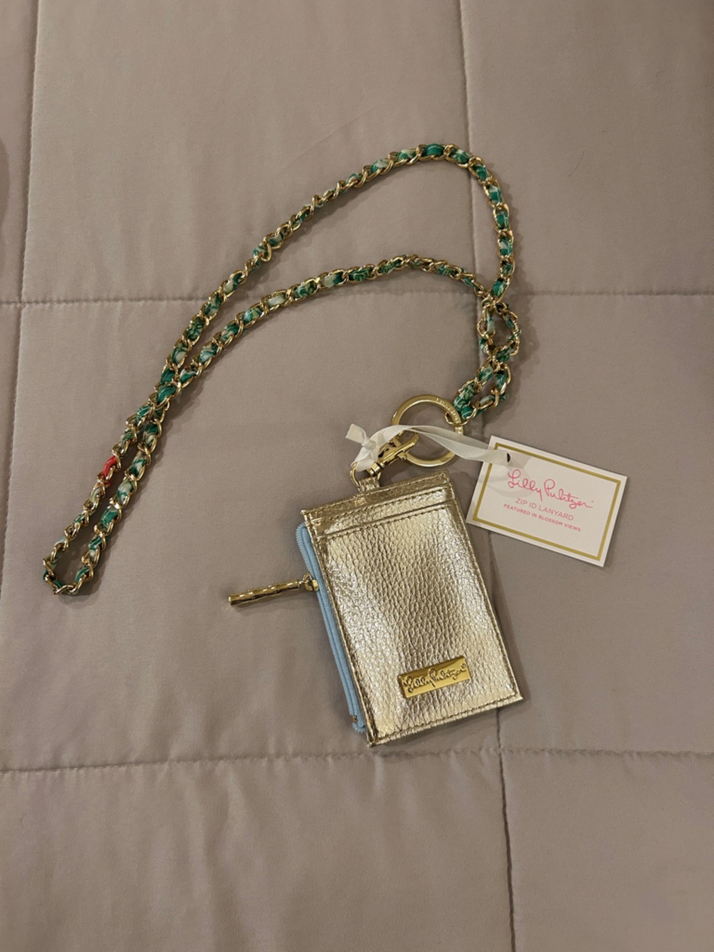 Lilly Pulitzer Gold Cardholder Teacher Lanyard Blossom Views Gold Chain NWT